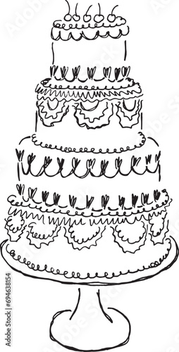Ilustración vectorial de torta en tendencia. Boceto de contorno de pastel