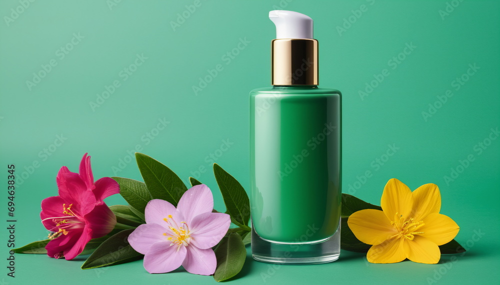 Cosmetics Bottle with Flowers: A Minimalist Art Illustration Cosmetics Bottle with Flowers: A Minimalist Art Illustration