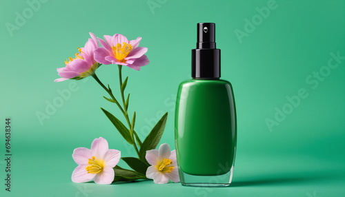 Minimalist Art Meets Beauty: Cosmetics Bottle with Flowers Illustration