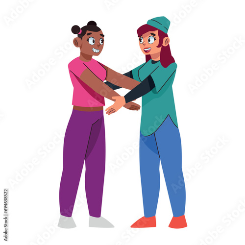 hugging day girls cartoon
