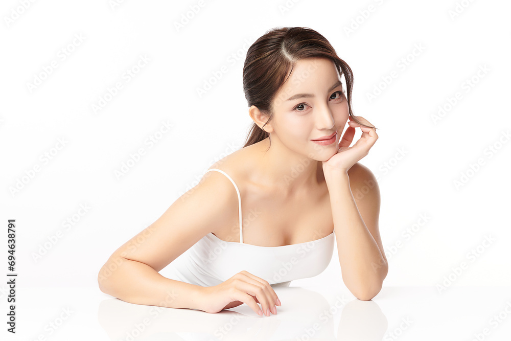 Beautiful young asian woman with clean fresh skin on white background, Face care, Facial treatment, Cosmetology, beauty and spa, Asian women portrait. Beautiful young asian woman with clean fresh skin on white background, Face care, Facial treatment, Cosmetology, beauty and spa, Asian women portrait.