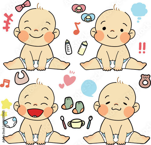 ご機嫌なお座りしている赤ちゃん　まとめ　セット