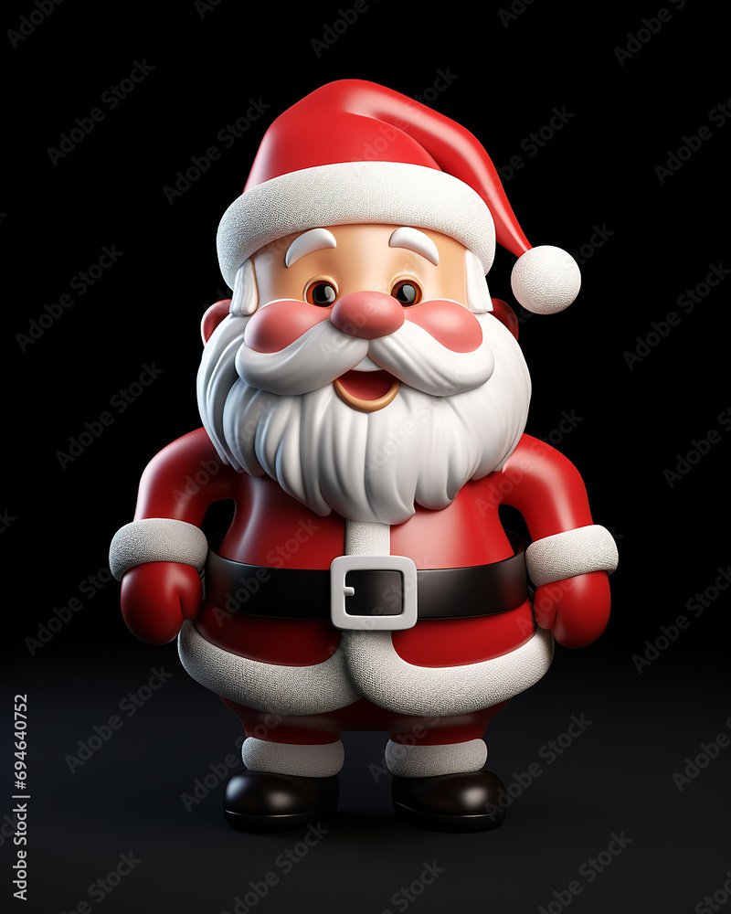 A 3D cartoon of Santa Claus on a black background A 3D cartoon of Santa Claus on a black background