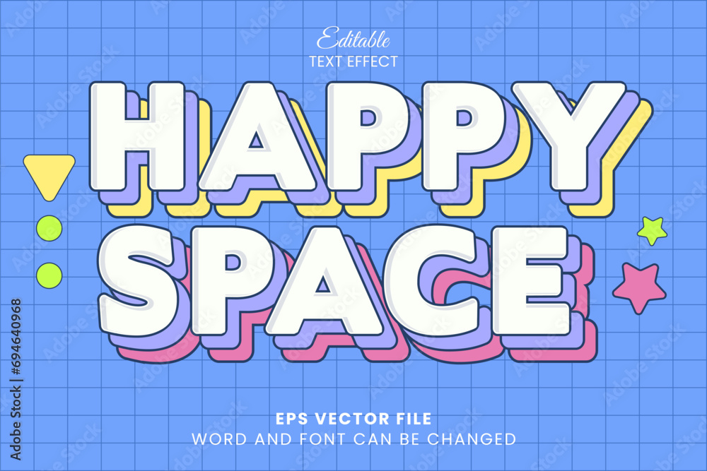 Fototapeta premium Happy space cute editable vector text effect