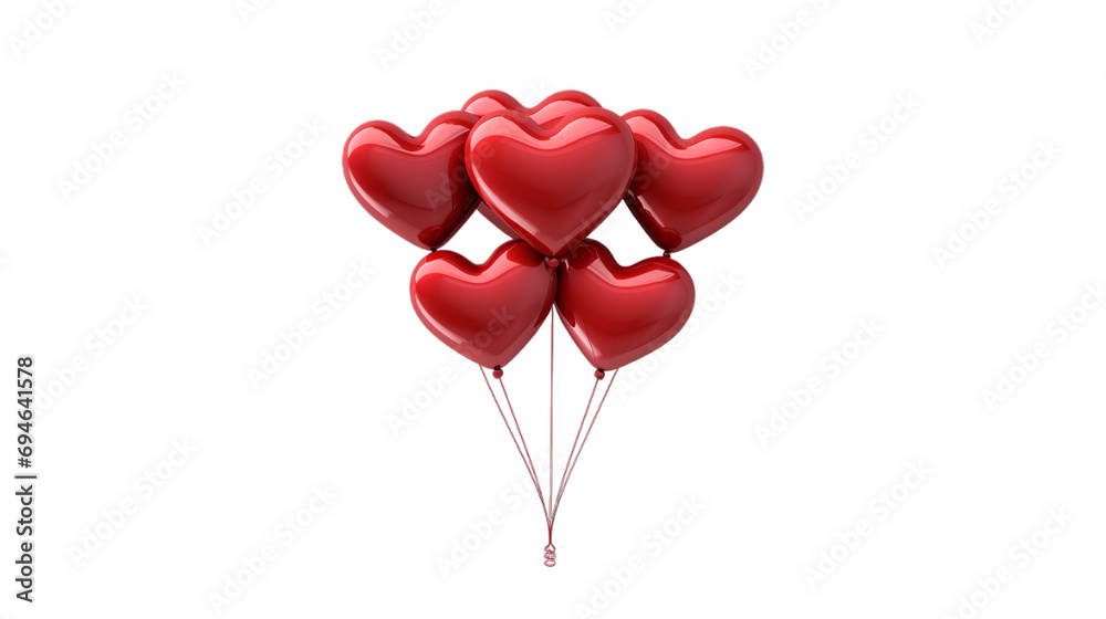 Red balloons for valentines day, isolated on transparent background, Generative ai