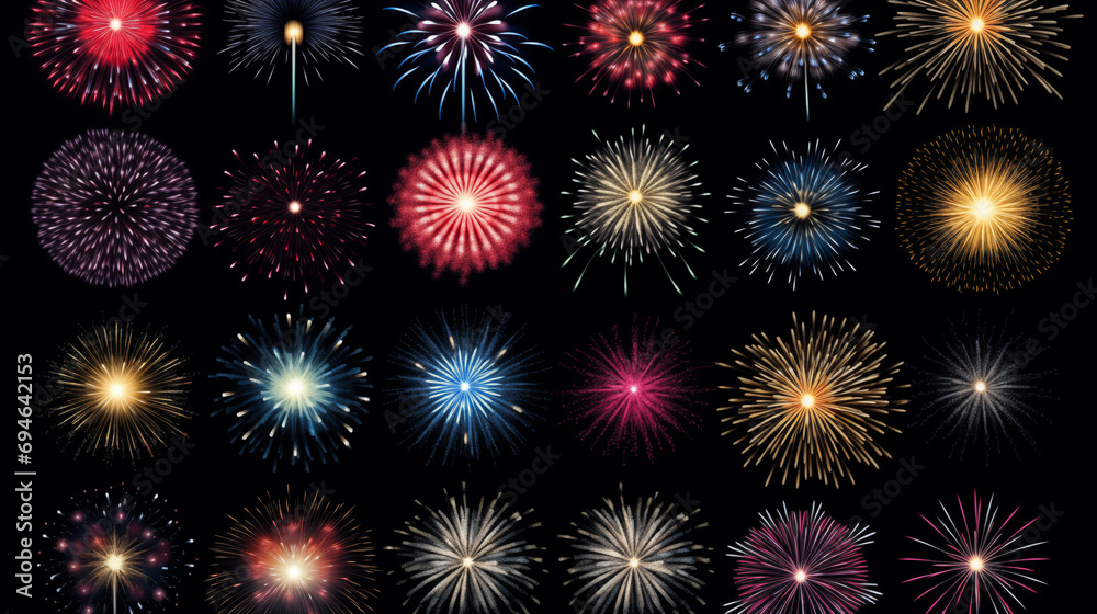 Fototapeta premium Collection Set Amazing Beautiful firework isolated