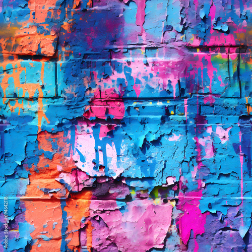 Grunge Bricks Graffiti Wall Art, Digital Paper, Seamless Patterns, Digital Background. Generated Ai