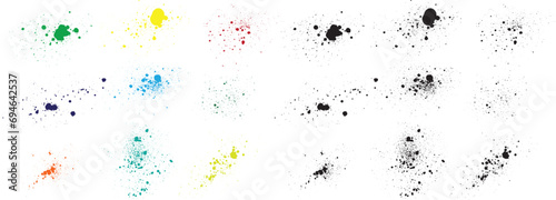 Collection of messy paint brush stroke background. Set of isolated textured paint brush stroke splatter. Black red orange green yellow blue purple pink wheat color grunge texture collection