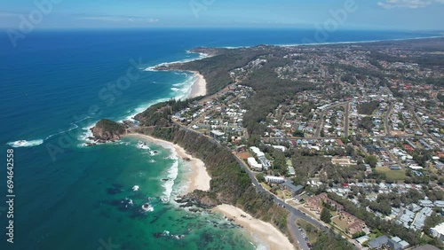 Nobby Head, Nobbys Beach, And Flynns Beach In Port Macquarie, NSW, Australia. aerial shot photo
