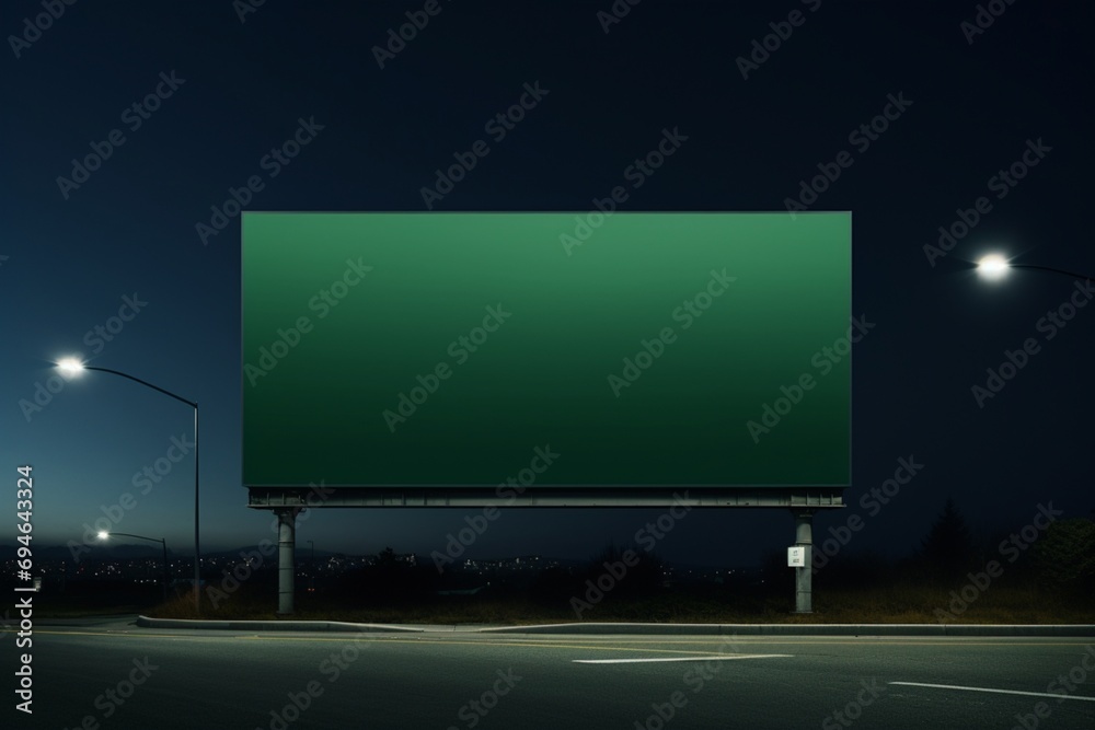 A bold green billboard set against a deep navy background, ready for unique messages and designs. A bold green billboard set against a deep navy background, ready for unique messages and designs.