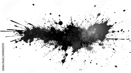 Black watercolor ink grunge splash isolated on transparent background, Generative ai