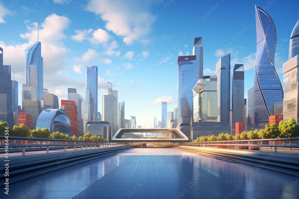 Fototapeta premium A city skyline with a billboard prominently placed, providing a modern canvas for your creative content.