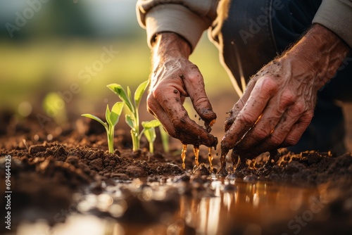 hand of a man planting a plant in soil
