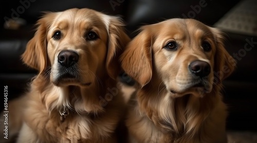 Generative AI : Golden Retriever couple, with a gentle and friendly look