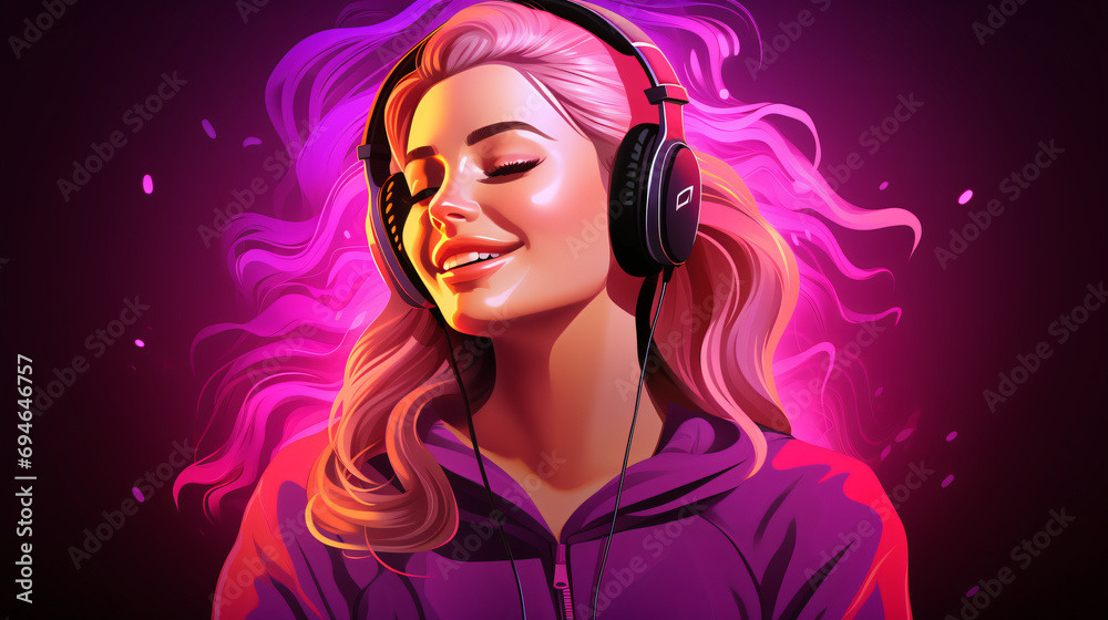 Teenager with headphones, placid and relaxed face enjoying music. Colorful vector style illustration. Teenager with headphones, placid and relaxed face enjoying music. Colorful vector style illustration.
