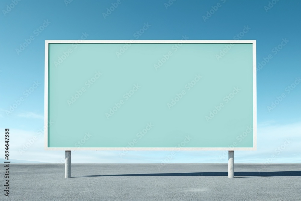 Fototapeta premium A minimalist platinum billboard on a muted teal canvas, offering a sophisticated space for custom labels.
