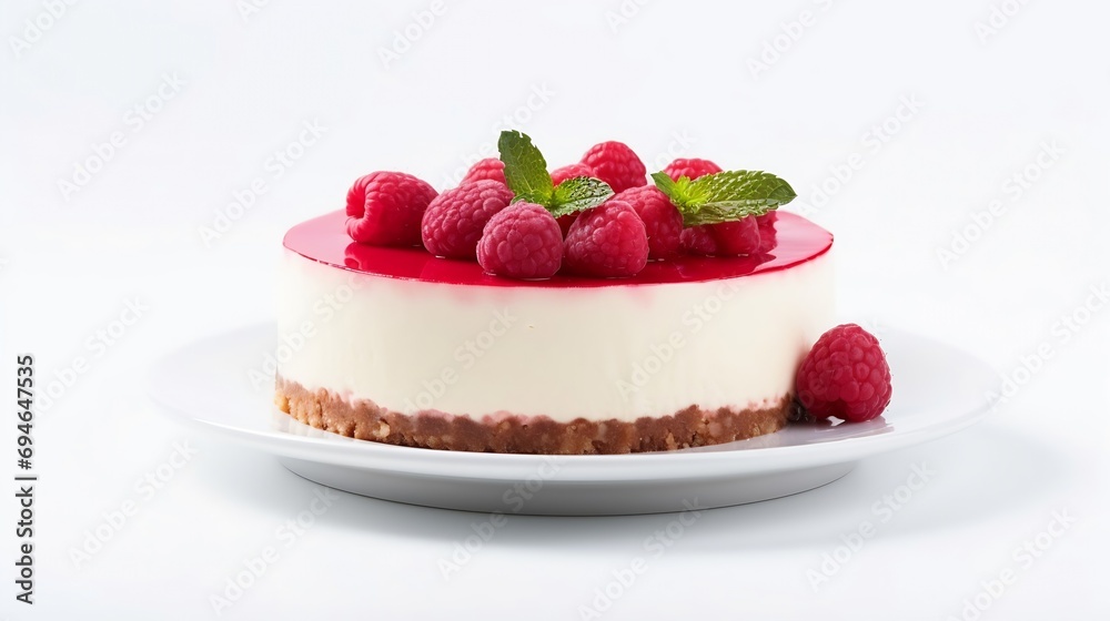 Generative AI : Raspberry cheesecake on isolated white background Generative AI : Raspberry cheesecake on isolated white background