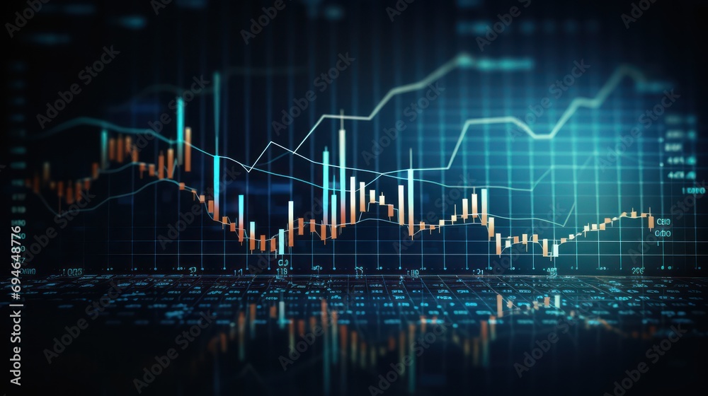 Naklejka premium A Investment finance chart infographic with ,stock market business and exchange financial growth graph., photo, on a blue background.