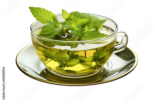 cup of tea with mint isolated on PNG Background. Generative Ai.
