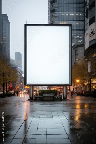 Public space advertising board as empty blank white signboard. Generative AI.