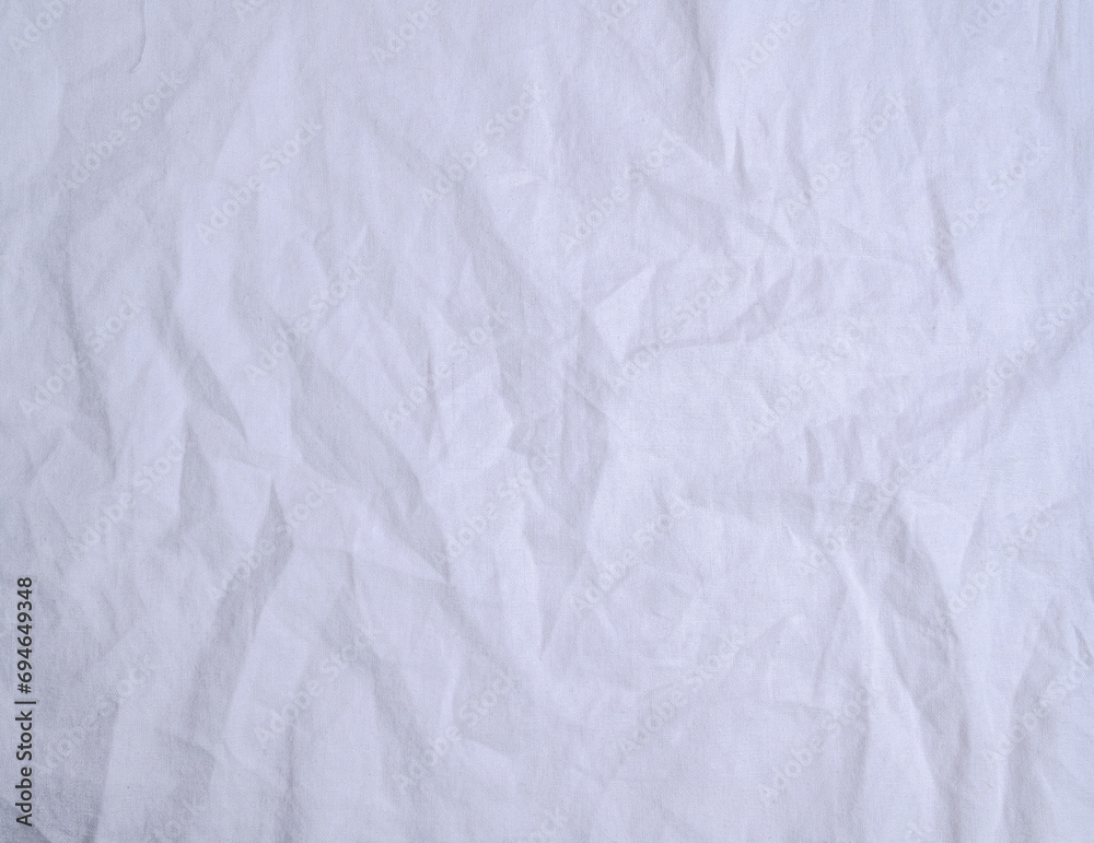Linen, crumpled fabric, white background,