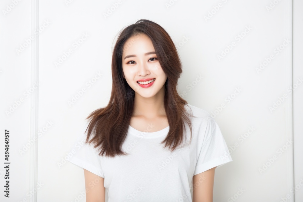 Young Asian woman smiling portrait white background Young Asian woman smiling portrait white background