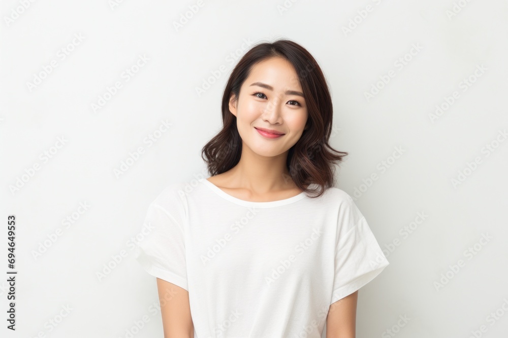 Young Asian woman smiling portrait white background Young Asian woman smiling portrait white background
