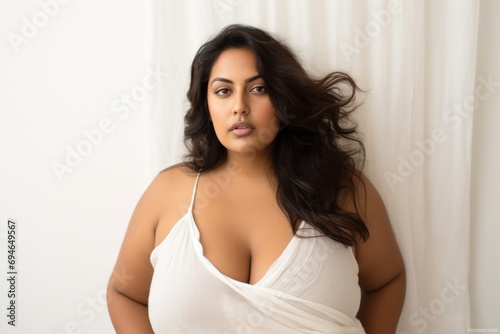 Plus size woman portrait white background