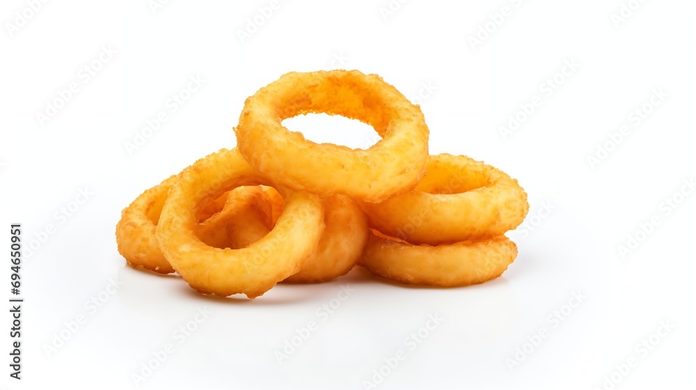 Generative AI : Onion rings on isolated white background Generative AI : Onion rings on isolated white background