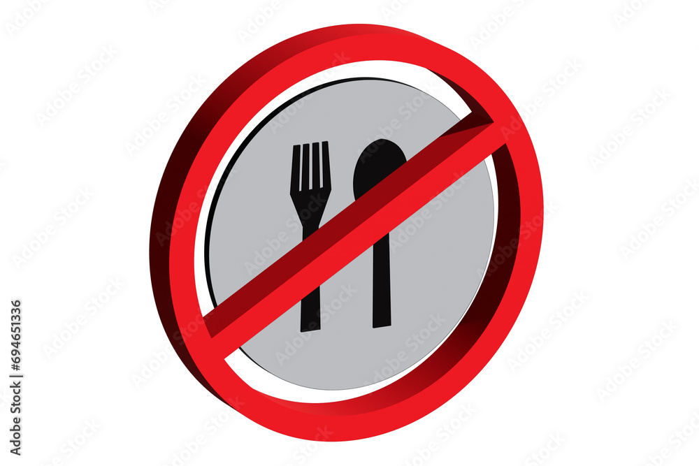 No Eat symbol with spoon and fork logo crossed in 3d red prohibited sign vector illustration with transparency isolated No Eat symbol with spoon and fork logo crossed in 3d red prohibited sign vector illustration with transparency isolated