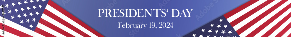 Presidents Day 2024 February 19. Vector banner with American flag. USA national holiday web header Presidents Day 2024 February 19. Vector banner with American flag. USA national holiday web header