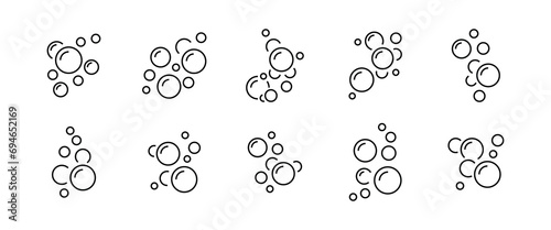 Bubbles line icons set. Soap foam, fizzy drink, oxygen bubble, effervescent effect line icons set, editable stroke isolated on white, linear vector outline illustration, symbol logo design style photo