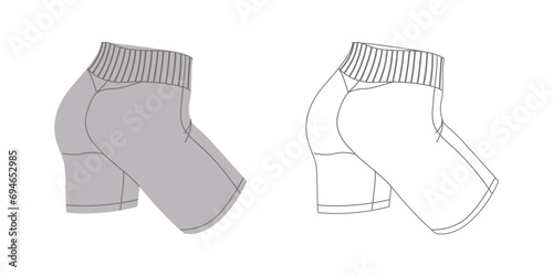 Sports woman grey cycling shorts vector illustration in two variations. Legging shorts fashion flat design isolated on a white background. View from the back. For sports product design, stickers and