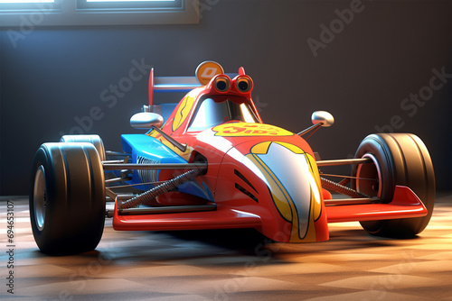 3D illustration, cute cartoon style resing car photo
