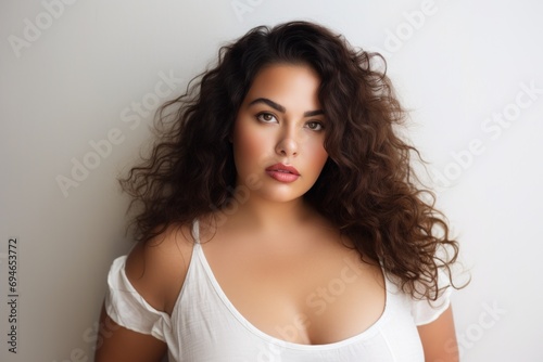 Plus size woman portrait white background