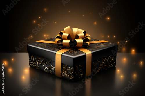 Christmas black gift box with gold generative Ai