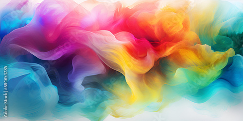 Whimsical Symphony: A Colorful Smoke Ballet on a White Canvas,Vibrant Smoke Patterns against a White Background photo