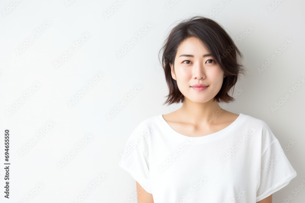 Young Asian woman smiling portrait white background Young Asian woman smiling portrait white background