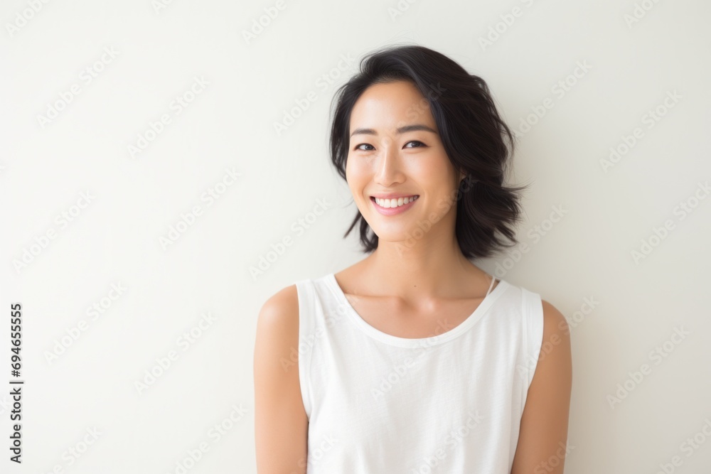 Young Asian woman smiling portrait white background Young Asian woman smiling portrait white background