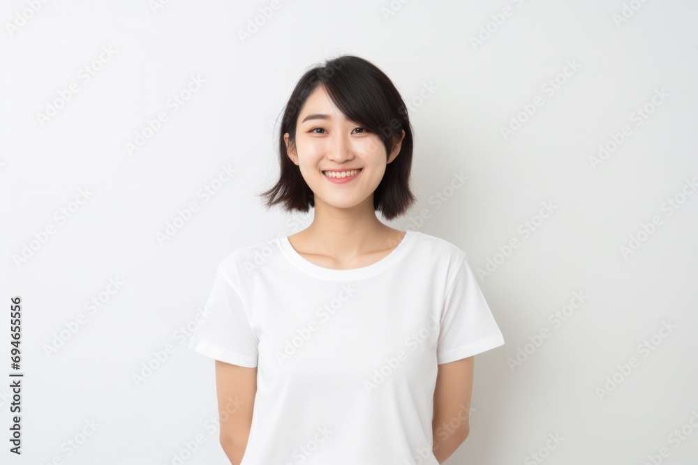 Young Asian woman smiling portrait white background Young Asian woman smiling portrait white background