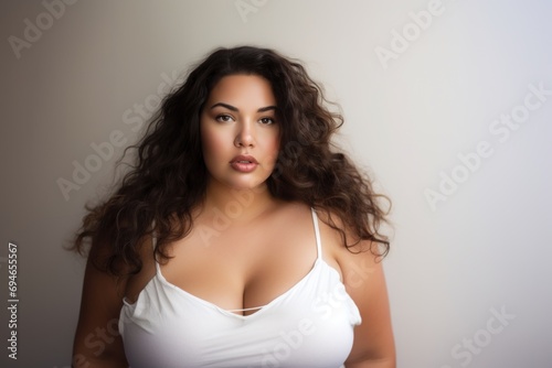 Plus size woman portrait white background