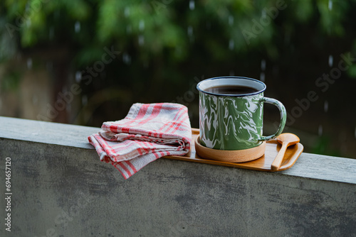 a cup of coffee on a rainy day