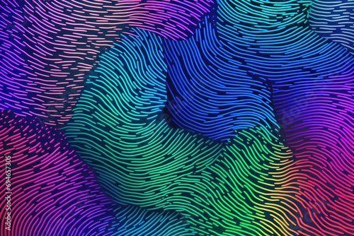 Privacy security concept. Wave line colored. Color finger print pattern, abstract color line by generative AI.