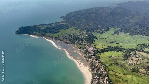 Aerial view of the of Nandrasana village and peninsula on the northeast coast of Madagascar. photo