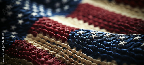 a macro lens to focus on intricate details of the flag's fabric