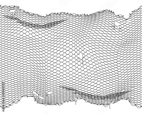 Fish net background, fishnet pattern with vector texture of fishing sport gear. Fisherman rope trap of black white grids with holes, waves and strings. Vintage thread mesh pattern for fishery, fishing photo