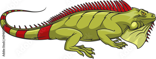 Cartoon iguana mascot. Sport club or league angry lizard iguana character mascot, aggressive wild animal or jungle green reptile personage isolated vector sticker or company symbol