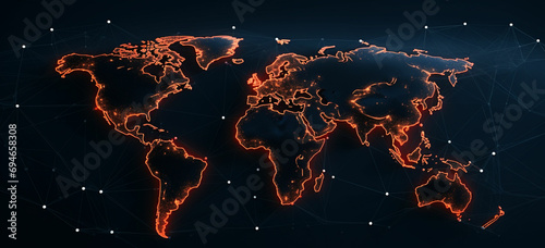 a world map as the background with interconnected lines and nodes, symbolizing global connections and social networks
