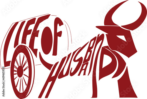 Monotone Logo of Bull in Husband Lettering telling Life of Husband