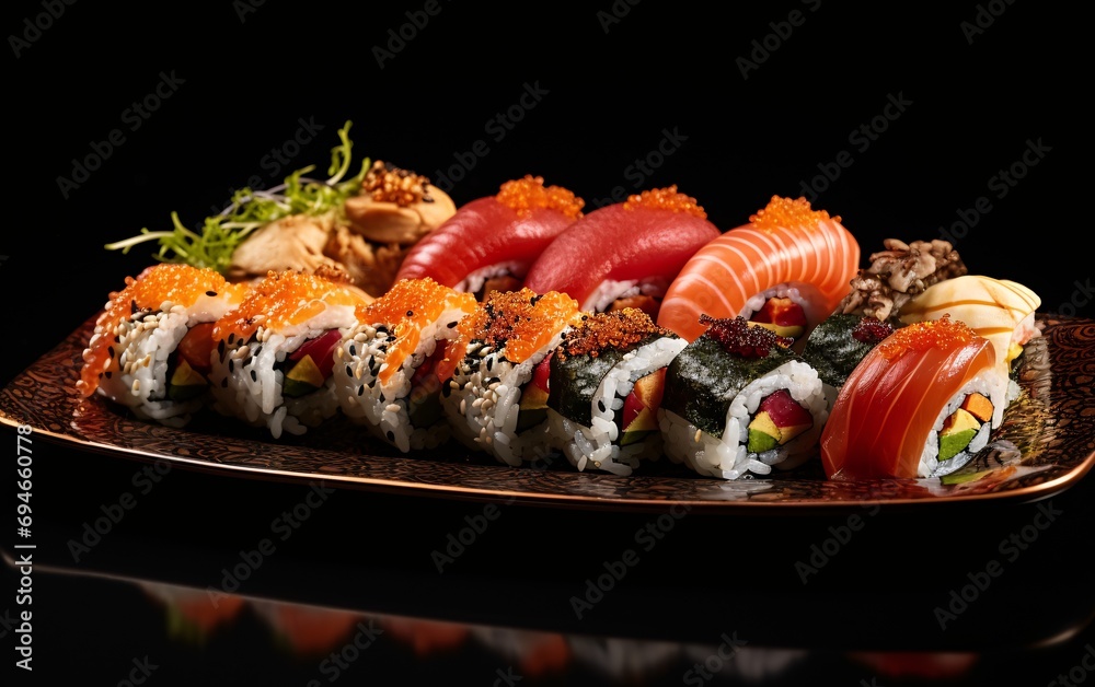 Plate with fresh sushi with dark background Plate with fresh sushi with dark background